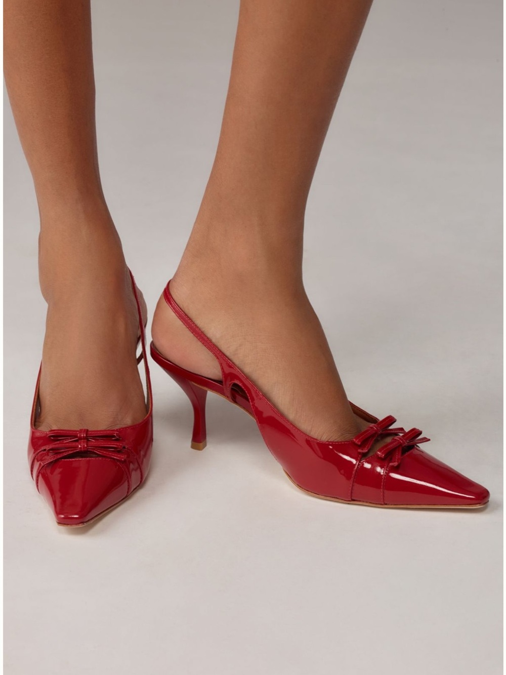 Red Reformation Patent Slingback Pumps with Bow detail - Picture 3 of 6